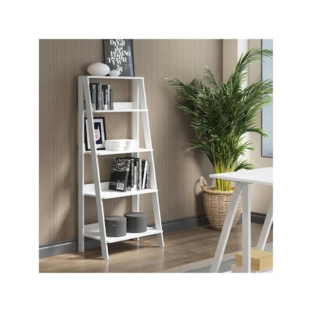 Walker Edison Furniture Walker Edison BS55LDWH 55 in. Wood Ladder Bookshelf - White BS55LDWH